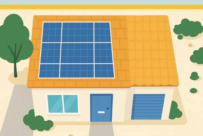 Flat-style digital illustration showing a top-down view of a Karachi rooftop, clearly marked to highlight available space for solar panel installation.